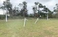 The sheer force of the high winds was enough to bend the goal posts at Mirboo North Recreation Reserve. Photos: Liam Durkin